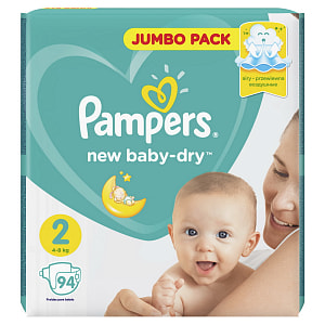 Подгузники Pampers New Baby-Dry 4–8 кг, размер 2, 94 шт.